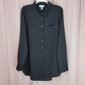 Calvin Klein Tunic Style Black Shirt Blouse Size L